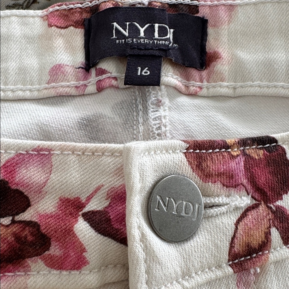 NYDJ Cream Jeans with Pink & Burgundy Floral Pattern